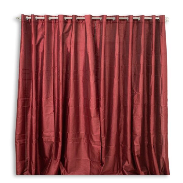 Maroon Faux Silk Eyelet Curtain 225x225cm - Image 2