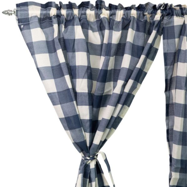 Navy Checkered Café Taped Curtain 230x120cm