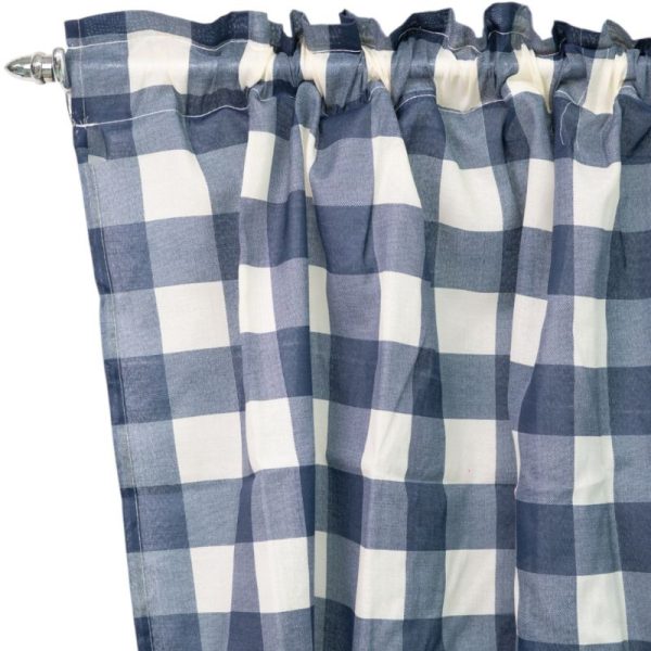 Navy Checkered Café Taped Curtain 230x120cm - Image 2