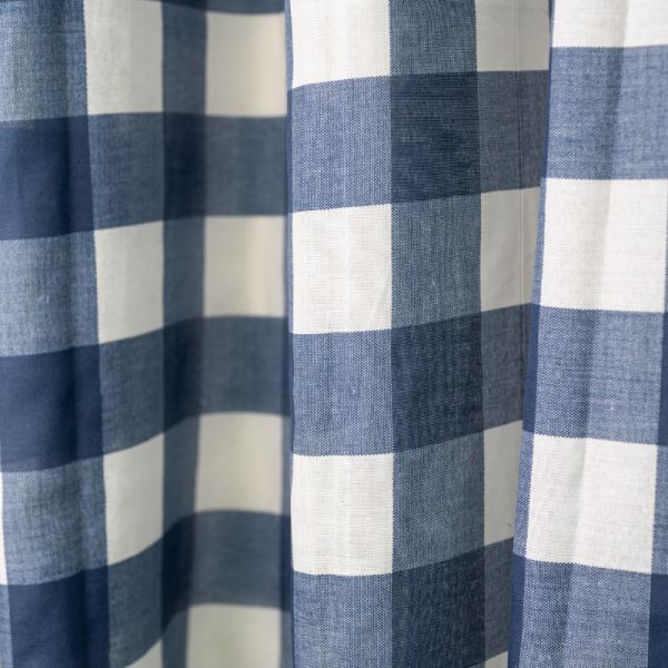 Navy Checkered Café Eyelet Curtain 230x120cm - Image 2