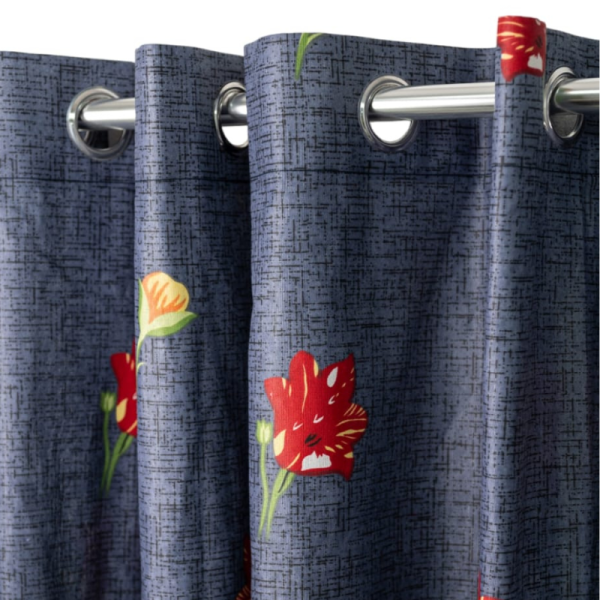 Navy Bloom Textured Polycotton Eyelet Curtain 225x225cm