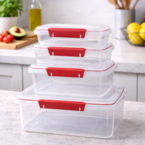 Hometouch Clip Lock Food Storage Container Set - 4 Piece - Red