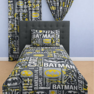 Kids Grey Batman Duvet Cover Set +2 Pack Taped Curtain (BUY ANY 3, ONLY PAY FOR 2!)