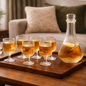 Hometouch Ribbed Glass Decanter & Drinking Glass Set – 7 Piece