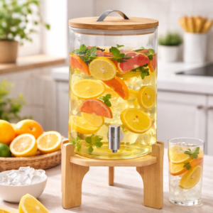 Hometouch Glass Juice Dispenser with Tap & Bamboo Stand – 8L