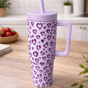 Hometouch Insulated Travel Mug with Handle & Straw – 1200ml (40oz) – Lilac Leopard