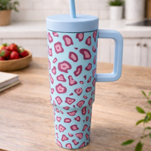 Hometouch Insulated Travel Mug with Handle & Straw – 1200ml (40oz) – Sky Leopard