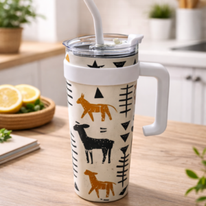 Hometouch Insulated Travel Mug with Handle & Straw – 1200ml (40oz) – Safari Wildlife