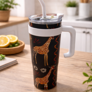 Hometouch Insulated Travel Mug with Handle & Straw – 1200ml (40oz) – Giraffe Safari