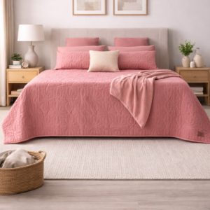 Pierre Cardin Pinsonic Quilt Set – 240x240cm – Dusty Rose