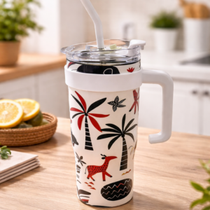 Hometouch Insulated Travel Mug with Handle & Straw – 1200ml (40oz) – Safari Print