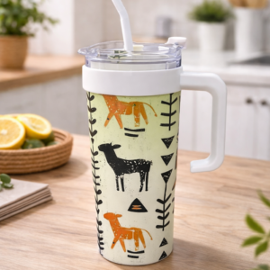 Hometouch Insulated Travel Mug with Handle & Straw – 1200ml (40oz) – Safari Tribe