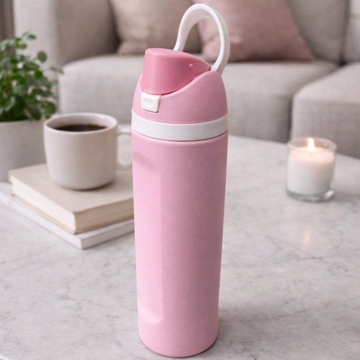 Hometouch Insulated Leak-Proof Water Bottle with Straw – 710ml (24oz) – Blush Pink