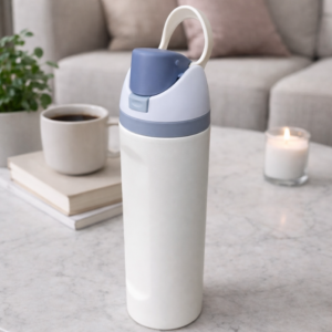 Hometouch Insulated Leak-Proof Water Bottle with Straw – 710ml (24oz) – Ivory Blue