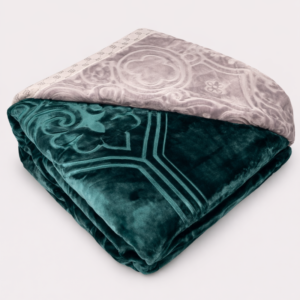 Hometouch 3.9kg 2 Ply Reversible Embossed Mink Blanket – Emerald and Taupe – Queen – 230x200cm