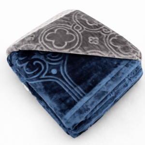 Hometouch 3.9kg 2 Ply Reversible Embossed Mink Blanket – Charcoal and Navy – Queen – 230x200cm
