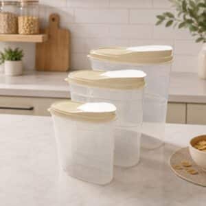 Continental Homeware 3 Piece Airtight Cereal Storage Container Set – Beige