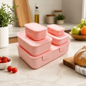 Continental Homeware 5 Piece Airtight Hinged Food Storage Box Set – Blush