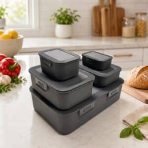 Continental Homeware 5 Piece Airtight Hinged Food Storage Box Set – Grey