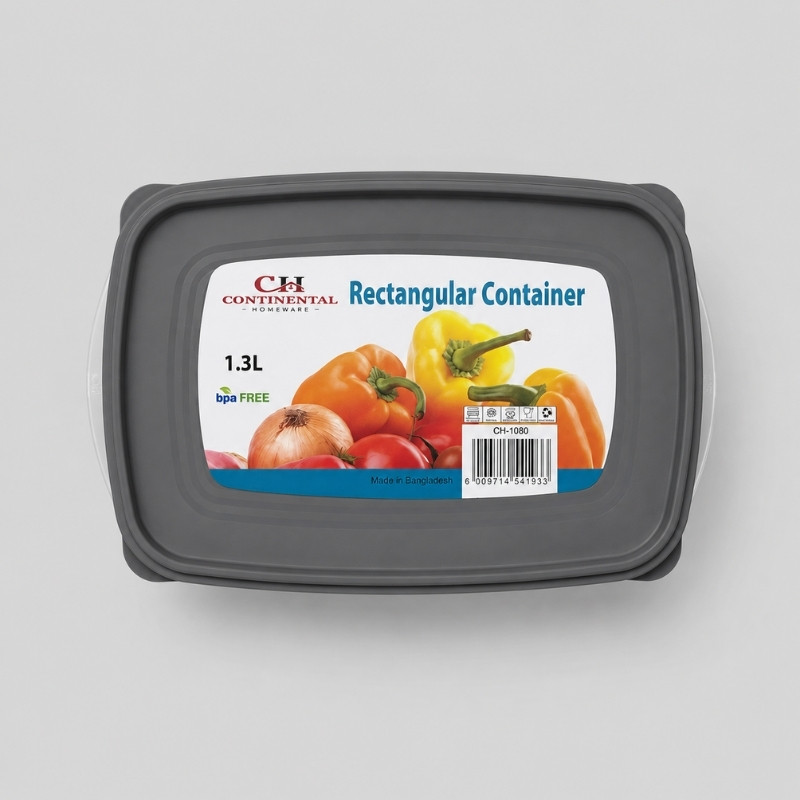 Continental Homeware Airtight Rectangular Food Storage Container 1.3L - Grey Lid - Image 3