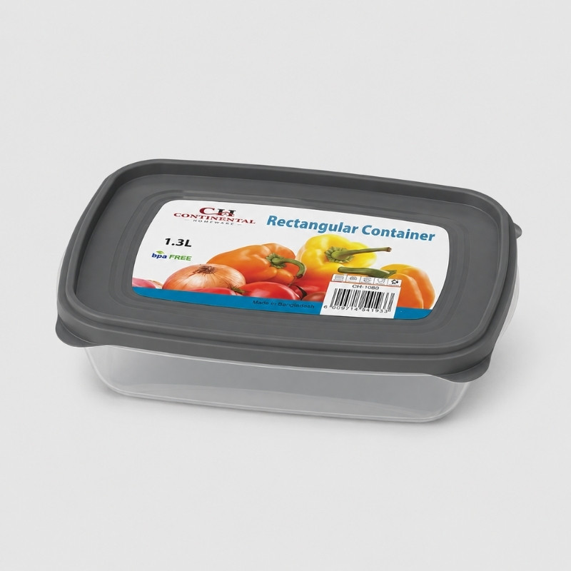 Continental Homeware Airtight Rectangular Food Storage Container 1.3L - Grey Lid - Image 4