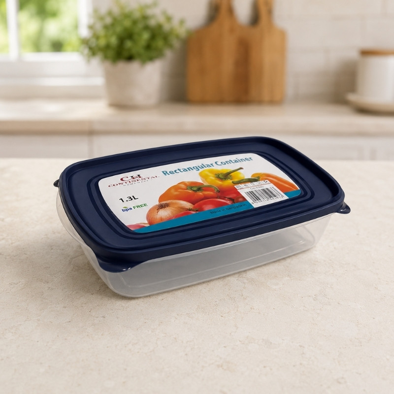 Continental Homeware Airtight Rectangular Food Storage Container 1.3L - Navy Lid