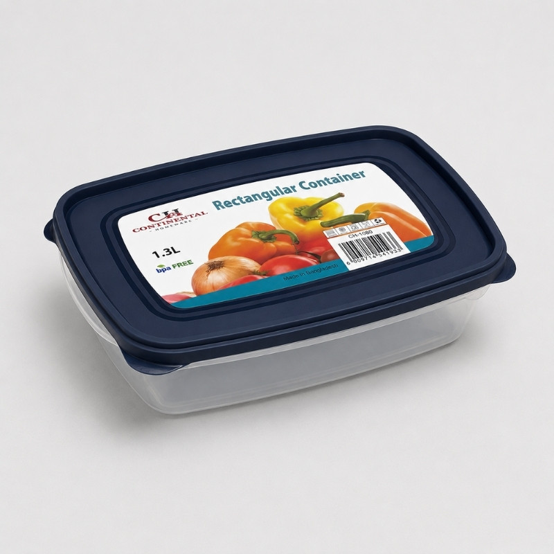 Continental Homeware Airtight Rectangular Food Storage Container 1.3L - Navy Lid - Image 2