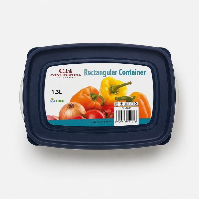 Continental Homeware Airtight Rectangular Food Storage Container 1.3L - Navy Lid - Image 3