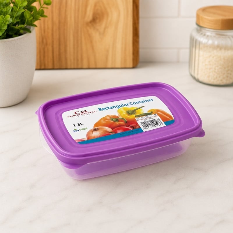 Continental Homeware Airtight Rectangular Food Storage Container 1.3L - Purple Lid