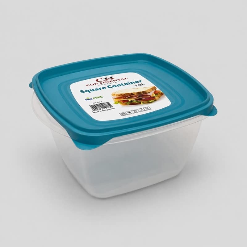 Continental Homeware Airtight Square Food Storage Container 1.3L - Blue Lid - Image 2