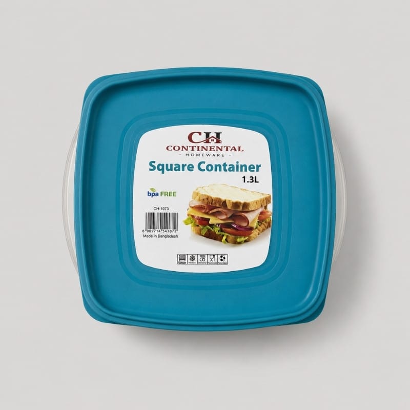 Continental Homeware Airtight Square Food Storage Container 1.3L - Blue Lid - Image 4