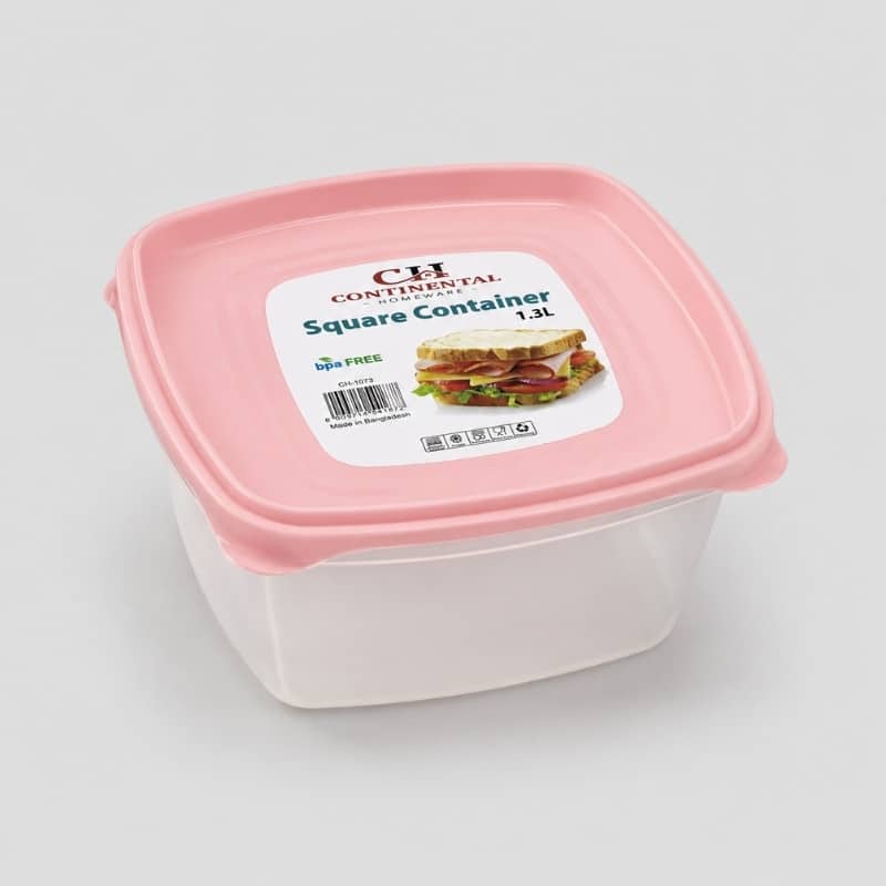 Continental Homeware Airtight Square Food Storage Container 1.3L - Pink Lid - Image 2