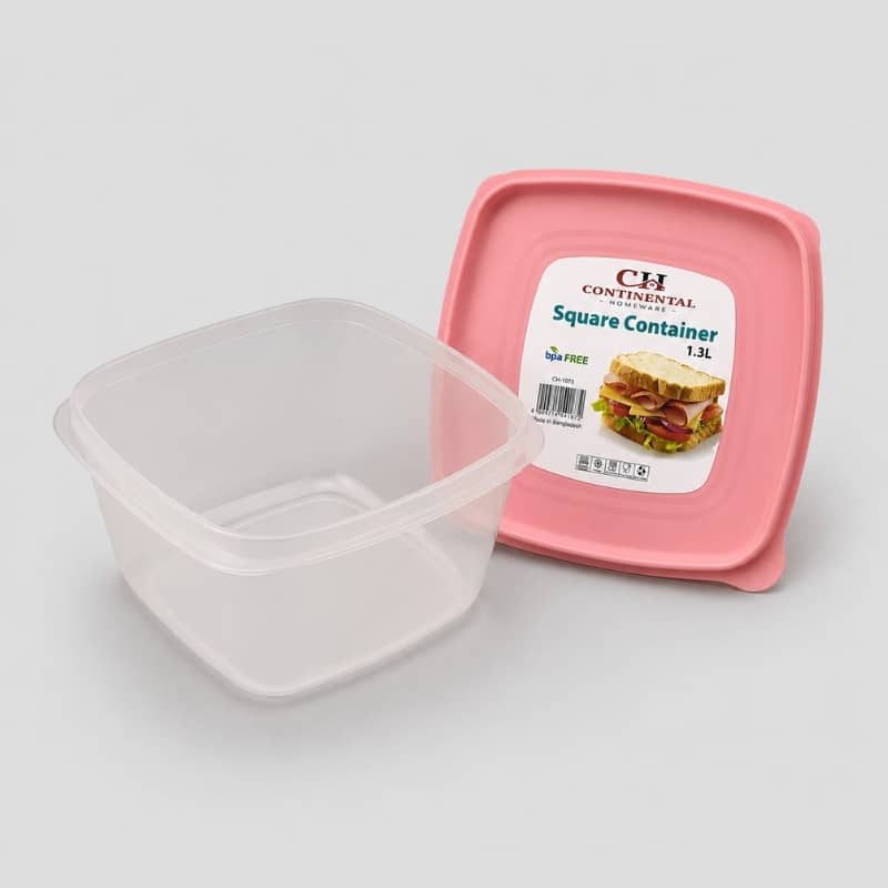 Continental Homeware Airtight Square Food Storage Container 1.3L - Pink Lid - Image 3