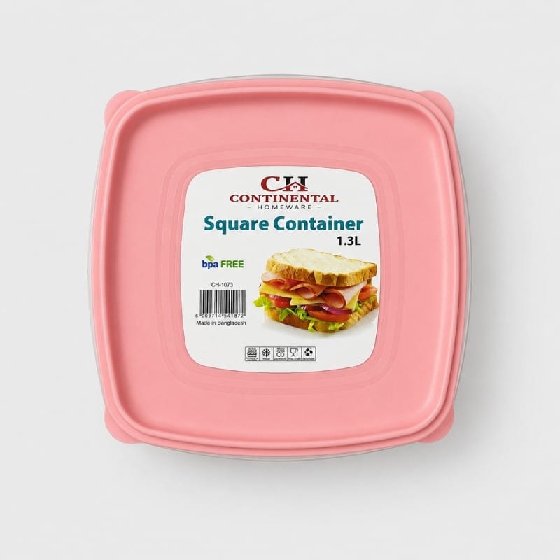 Continental Homeware Airtight Square Food Storage Container 1.3L - Pink Lid - Image 4