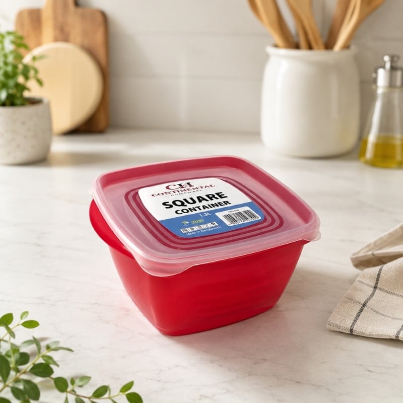 Continental Homeware Airtight Square Food Storage Container 1.3L - Red