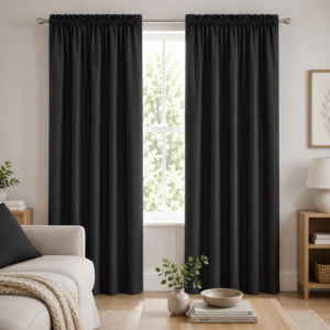 Hometouch 2 Pack Microfibre Taped Lined Curtain – Black – 150x218cm