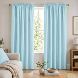 Hometouch 2 Pack Microfibre Taped Lined Curtain – Soft Aqua – 150x218cm