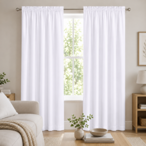Hometouch 2 Pack Microfibre Taped Lined Curtain – White – 150x218cm