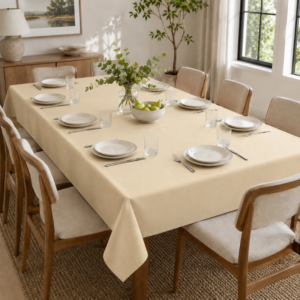 Hometouch Essentials Collection Textured Polyester Rectangular Tablecloth – Beige