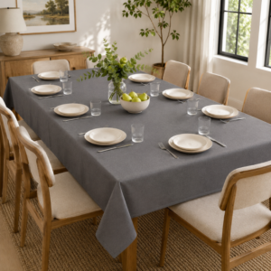 Hometouch Essentials Collection Textured Polyester Rectangular Tablecloth – Charcoal