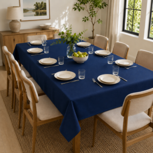 Hometouch Essentials Collection Textured Polyester Rectangular Tablecloth – Navy
