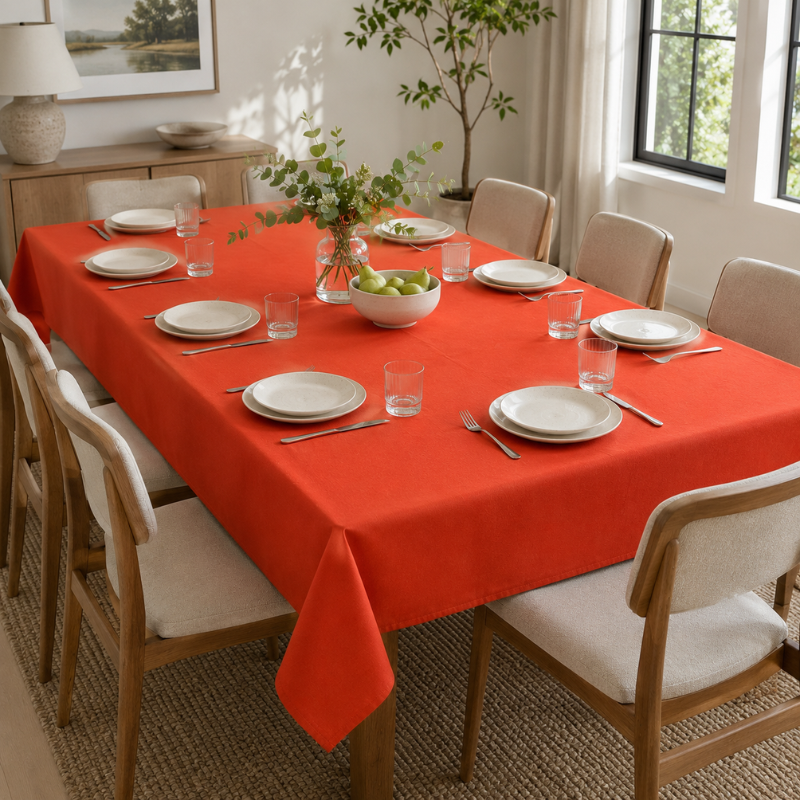 Hometouch Essentials Collection Textured Polyester Rectangular Tablecloth – Rust