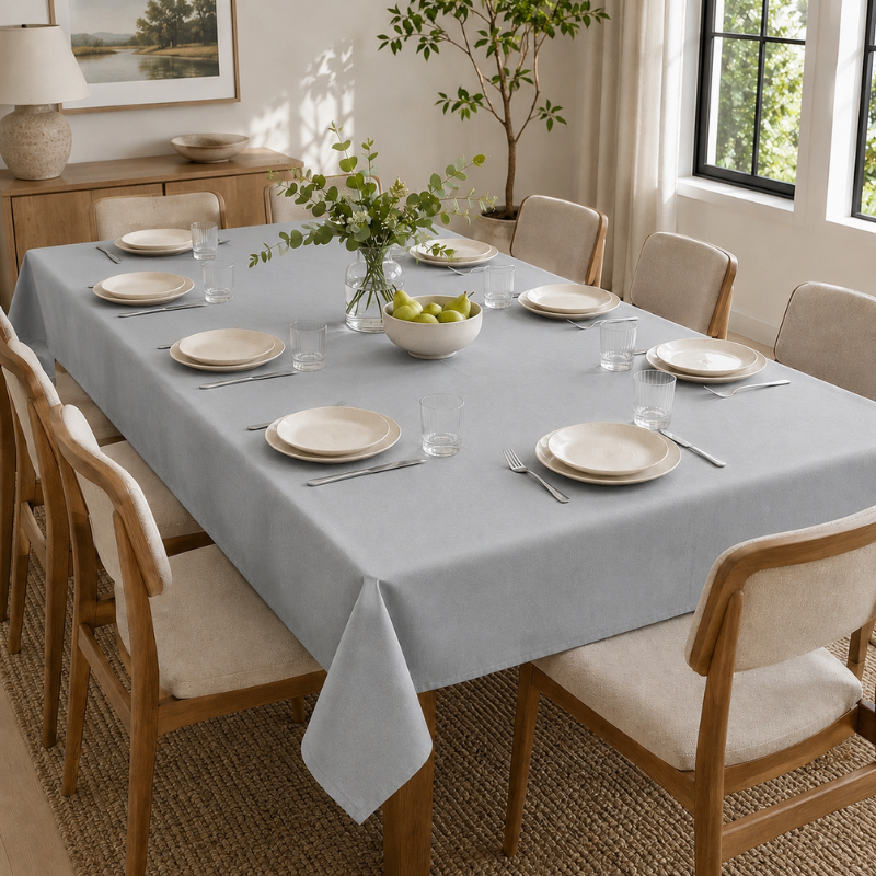 Hometouch Essentials Collection Textured Polyester Rectangular Tablecloth – Silver Grey