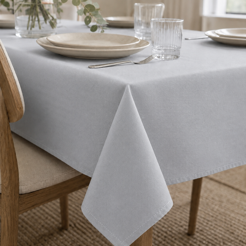 Hometouch Essentials Collection Textured Polyester Rectangular Tablecloth – Silver Grey - Image 2