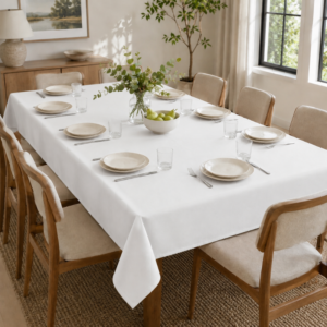 Hometouch Essentials Collection Textured Polyester Rectangular Tablecloth – White