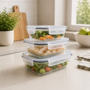 Continental Homeware 3 Piece Airtight Rectangular Glass Food Storage Container Set