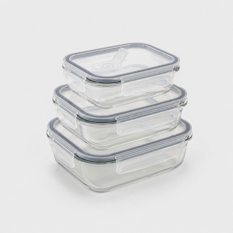 Continental Homeware 3 Piece Airtight Rectangular Glass Food Storage Container Set - Image 3