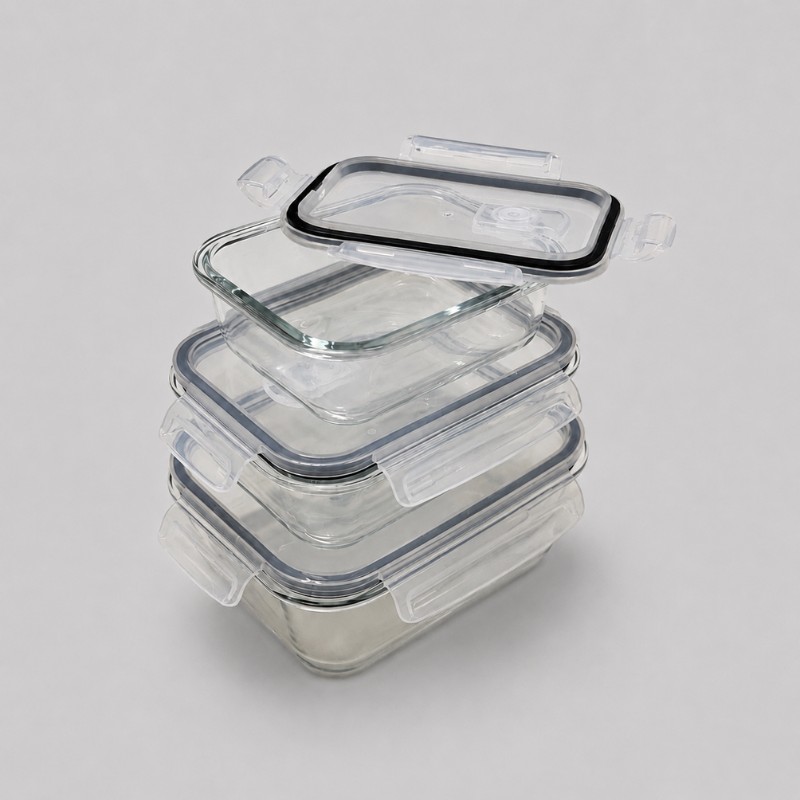 Continental Homeware 3 Piece Airtight Rectangular Glass Food Storage Container Set - Image 4