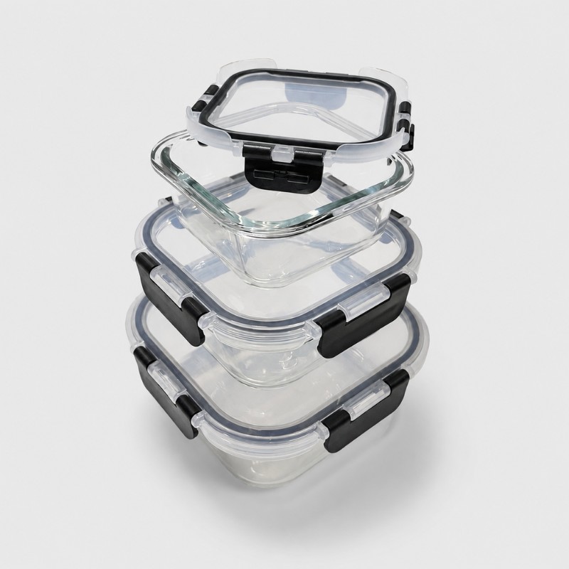 Continental Homeware 3 Piece Airtight Square Glass Food Storage Container Set - Image 3