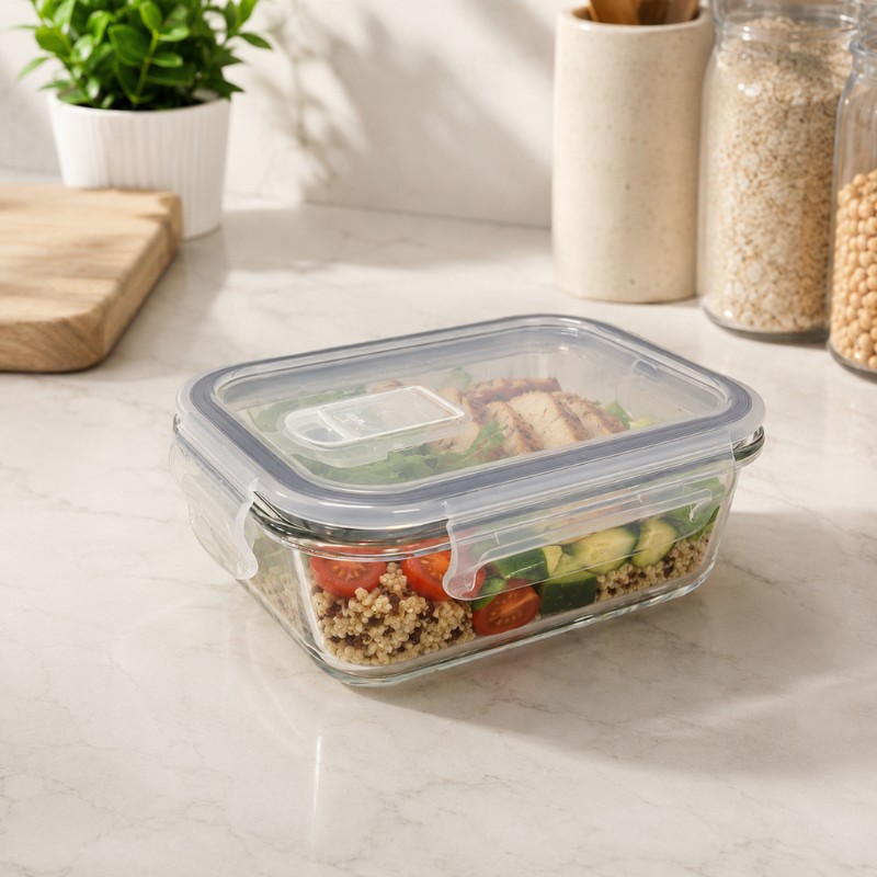 Continental Homeware Airtight Rectangular Glass Food Storage Container 370mL